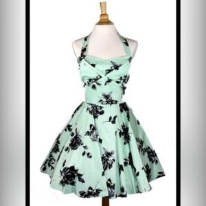 Floral Halter Dress in Mint and Black